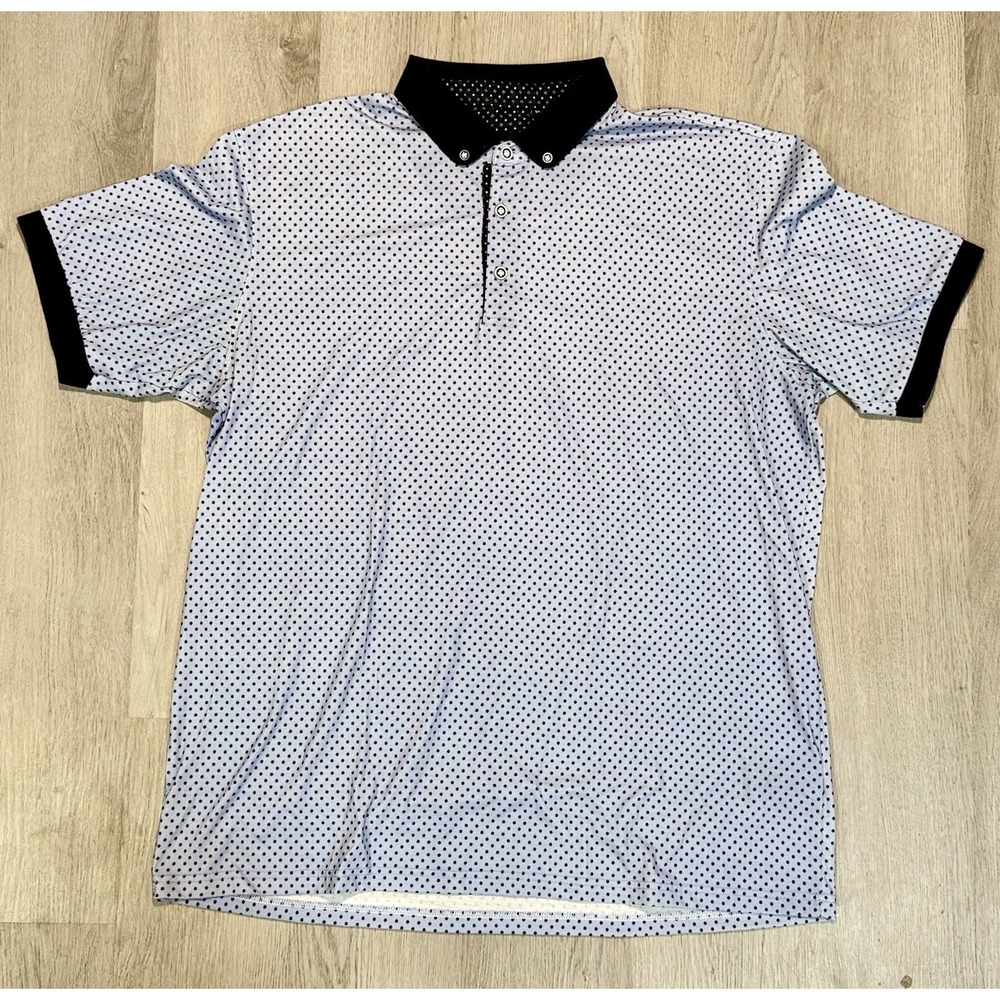 Alex Vando Golf Polo Shirt Men's XL Lightweight Stretch Blue Black Polka Dot